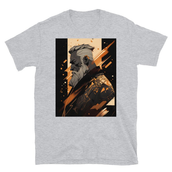 Muscle Gay Bear 13 Geometric Abstract Art Shirt, Gay Art Shirt for Gay Pride on grey fabric.