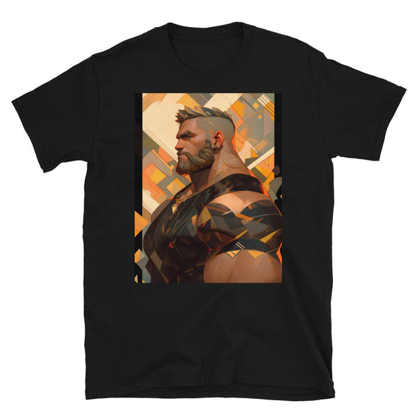 Muscle Gay Bear 30 Geometric Abstract Art Shirt, Gay Art Shirt for Gay Pride on black tee.