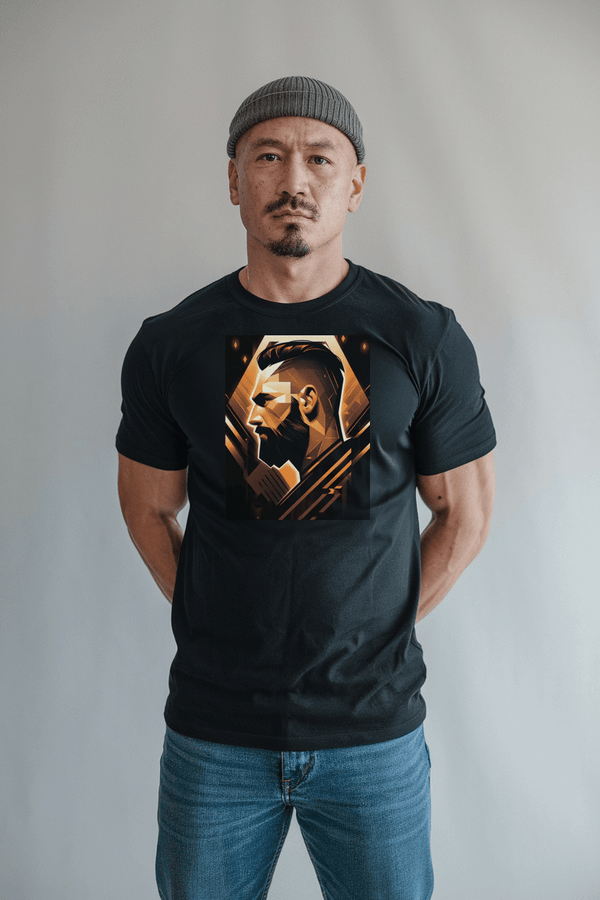 Muscle Gay Bear 31 Geometric Abstract Art Shirt on a model, showcasing gay pride apparel.