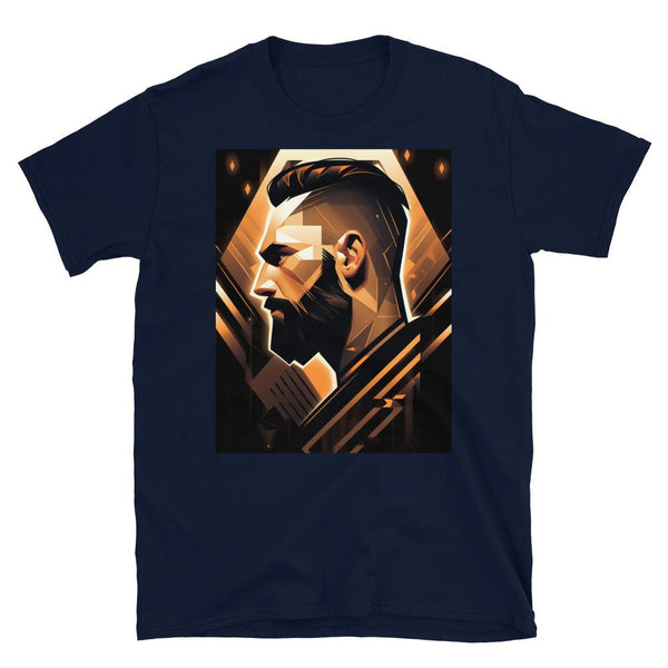 Muscle Gay Bear 31 Geometric Abstract Art Shirt, Gay Art Shirt for Gay Pride on navy t-shirt.