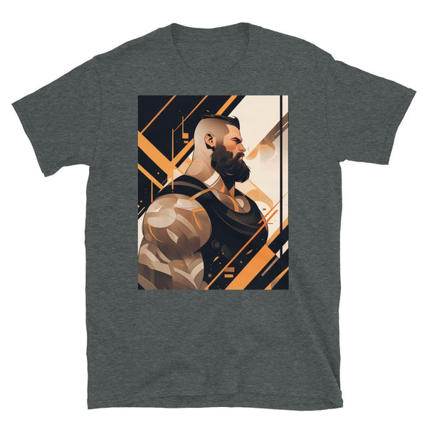 Muscle Gay Bear 37 Geometric Abstract Art Shirt, Gay Art Shirt for Gay Pride graphic on a dark t-shirt.