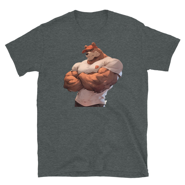 Muscle Gay Bear Anime Art Shirt featuring a muscular bear character, gay pride apparel.