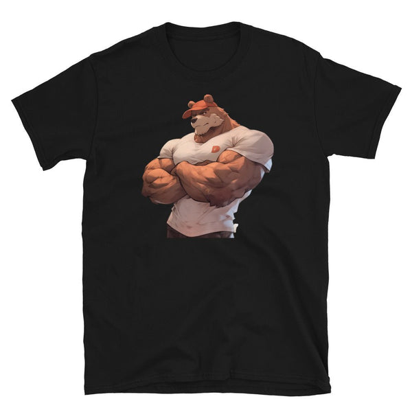 Muscle Gay Bear Anime Art Shirt featuring a strong bear character on a black t-shirt.