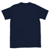 Back view of a blue t-shirt, cozy fit, part of gay pride apparel.