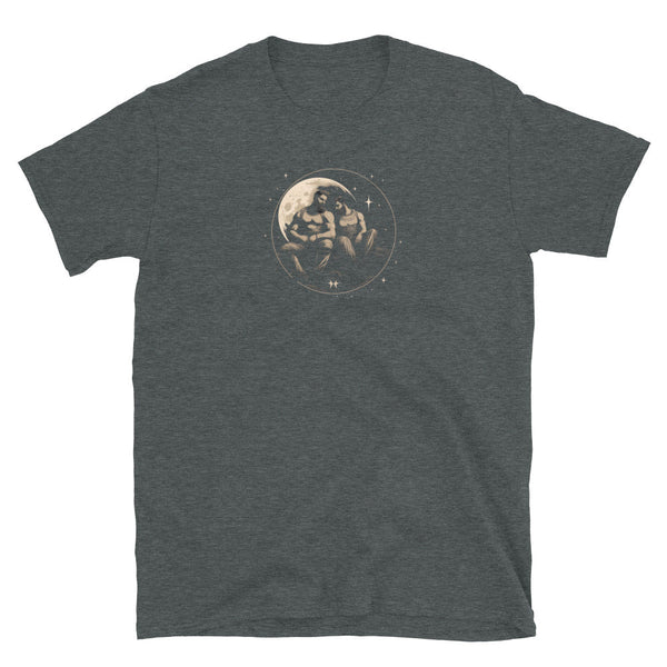Muscle Gay Bear on the moon Art Shirt, Gay Art Shirt for Gay Pride in dark grey.