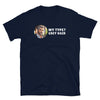 Navy blue t-shirt featuring 'My Type? Grey Hair' design with bear graphic.