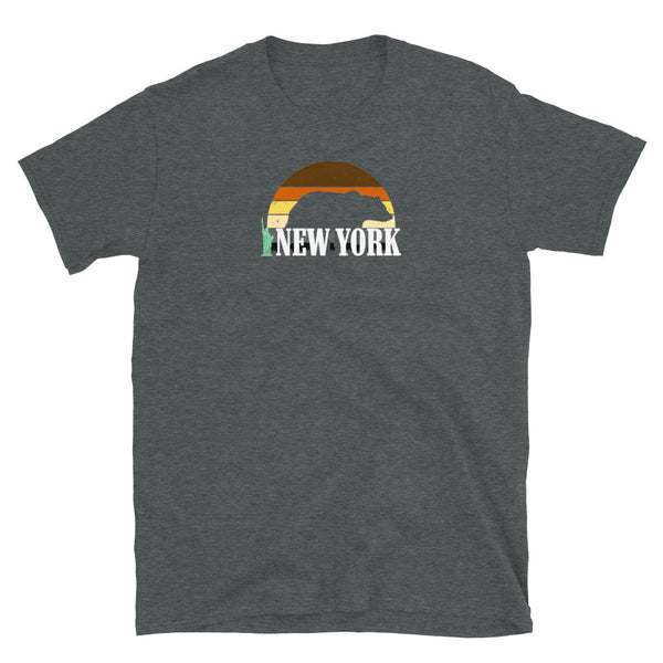 NY New York LGBTQ Rainbow Gay Daddy Bear Pride graphic t-shirt in Dark Heather.