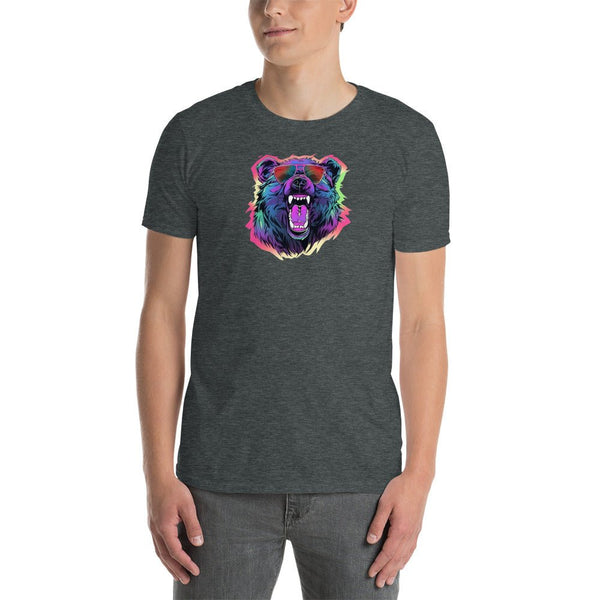 Party Gay Bear T-Shirt featuring a colorful bear graphic on a dark shirt.