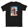 Black gay shirt featuring muscular man on beach, perfect for Pride and summer events.