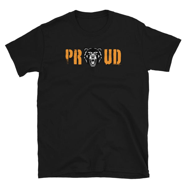 Proud Gay Bear - Gay Pride Shirt with bear graphic on black fabric
