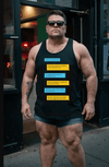 Muscular man wearing Raunchy Grindr Dialogues LGBT Gay Tank Top, black with humorous text.