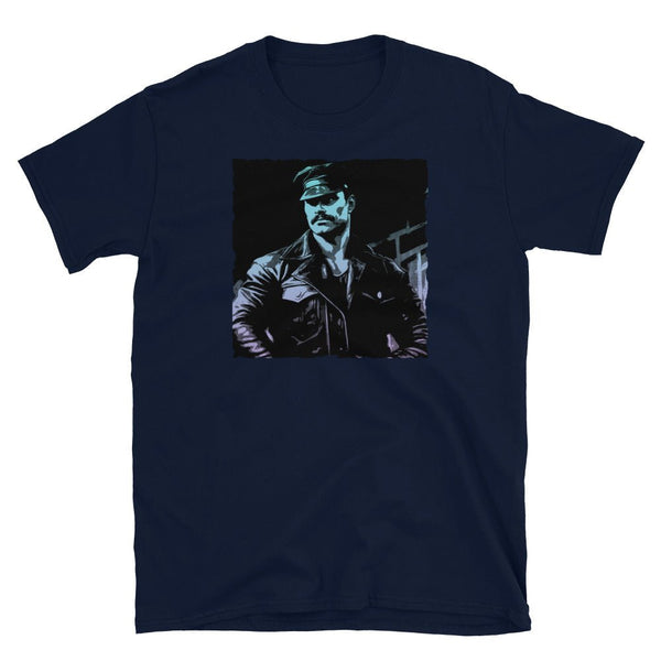 Retro Dom daddy Gay Pride T-Shirt featuring gay bear graphic and navy color.