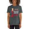 Model wearing a dark grey gay shirt with Ru Paul Love Yourself quote design.