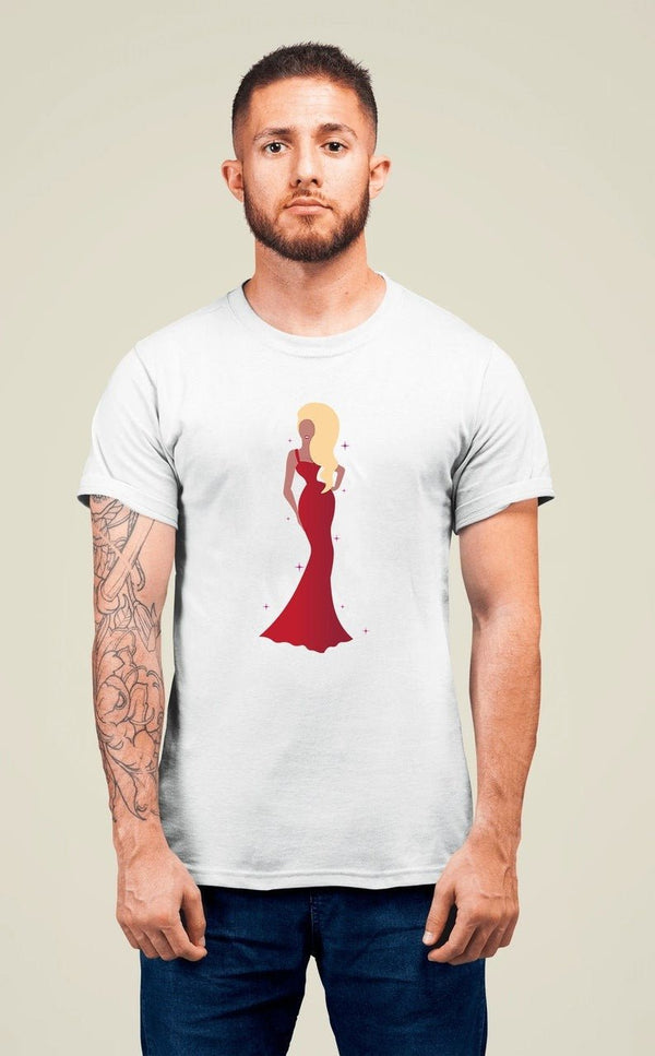 Model wearing RuPauls Drag Race Shirt Sassy Lady Ru Paul Shirt with graphic design.