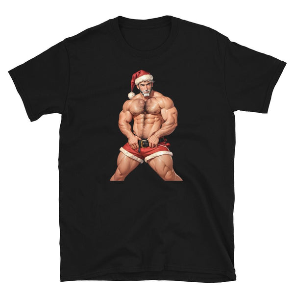 Sexy Hunk Santa - Gay Bear - Gay Daddy Hunk - Santa Christmas Gay LGBT shirt featuring muscular man in festive attire.