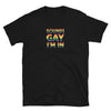 Sounds gay i'm in t shirt, black fabric with rainbow text, ideal LGBT clothing.