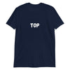Navy t-shirt with the word 'TOP' for gay pride apparel, a stylish gay shirt.