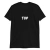 Black t-shirt featuring the word 'TOP' for gay pride apparel.