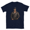 Navy t-shirt featuring a leather daddy graphic design for gay pride apparel.