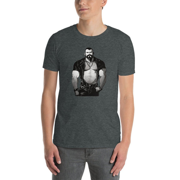 Vintage Muscle Bear T-shirt, Brotherhood of Bears Gay Daddy Bear, LGBTQ design on grey shirt, gay pride apparel.