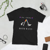 Black t-shirt with "YES, I SWING BOTH WAYS" design, featuring a rainbow swing theme.