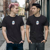 Two models wearing black pride shirts with playful graphics, showcasing gay pride apparel.