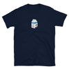 Navy blue t-shirt featuring '100% Pure Homo Juice' graphic design.
