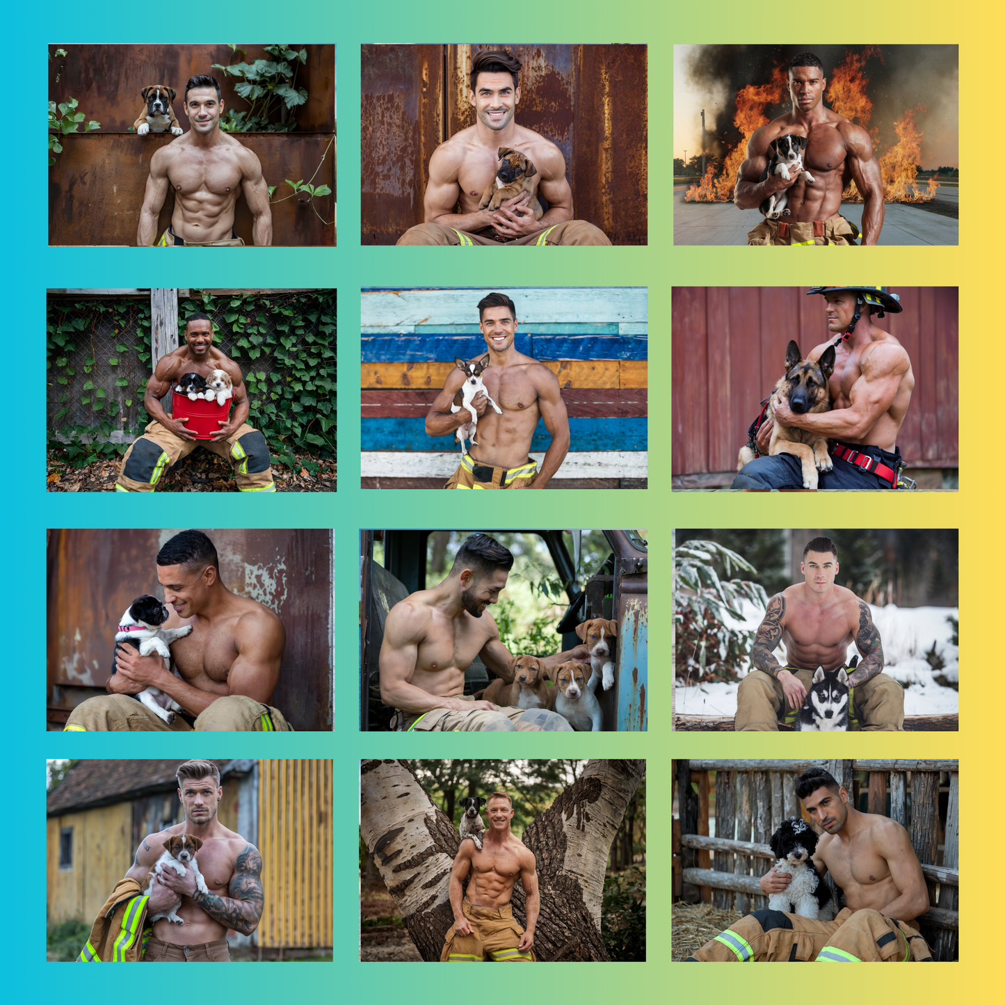 Hot Heroes & Puppy Love 2025 Calendar – Sexy Firefighters & Adorable Dogs!