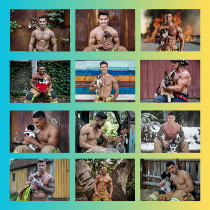 Hot Heroes & Puppy Love 2025 Calendar – Sexy Firefighters & Adorable Dogs!