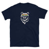 Bear Gay Rainbow Shirt featuring a bear wearing rainbow sunglasses on a navy shirt.