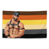 Bear Pride Flag featuring muscular man in harness with bear pride colors.