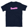 Navy blue Bearbie Tee featuring bold, playful text for gay pride apparel.