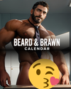 Muscular bearded man wearing only a tie on the cover of the ‘Beard & Brawn Calendar’