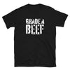 Black t-shirt featuring bold 'GRADE A BEEF' graphic, perfect for gay pride apparel.