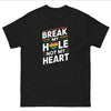 Break His Hole Not His Heart Shirt – Raunchy gay couple shirt in black with colorful text.