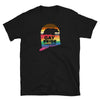 Black t-shirt featuring Connecticut LGBT Rainbow Gay Pride graphic and colorful design.