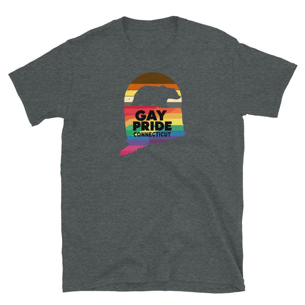 Charcoal gay shirt featuring Connecticut LGBT Rainbow Gay Pride design.