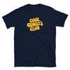 Navy blue t-shirt with 'Cool Guncle's Club' graphic, a fun gay pride shirt.