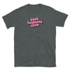 Cool Lesbians Club Shirt in dark heather gray, featuring playful pink text design.