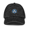 Black embroidered Cryptocom Cap with vintage effect, casual dad hat design.