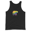 Cute Gay Bear Tank Top featuring rainbow bear graphic on black fabric.