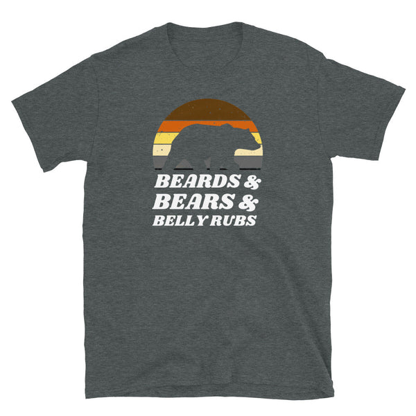 Cute Gay Bear Tshirt, Beards Bears Belly Rubs Tee Shirt | Gay Bear Shirt | Gift design on dark t-shirt.