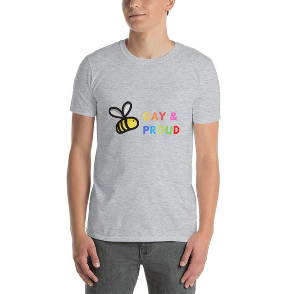 Cute Gay Bee Shirt | Gay Pride T-Shirt | LBGTQ + Shirt design on gray short-sleeve t-shirt