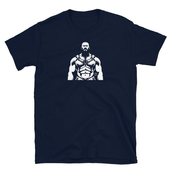 Daddy Gay T-Shirt | Gay Pride Shirt featuring muscular man graphic on navy shirt.