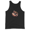 Black tank top featuring a muscular man hugging a bear, ideal for pride apparel.
