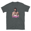 Daddy Issues Gay Men's T-Shirt | Playful Daddy LGBT Tee | Fun Bear Dad Shirt featuring a muscular man in a grey shirt.
