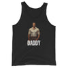 Daddy Leather Dom Dad Tank Top featuring a strong man design on black fabric.