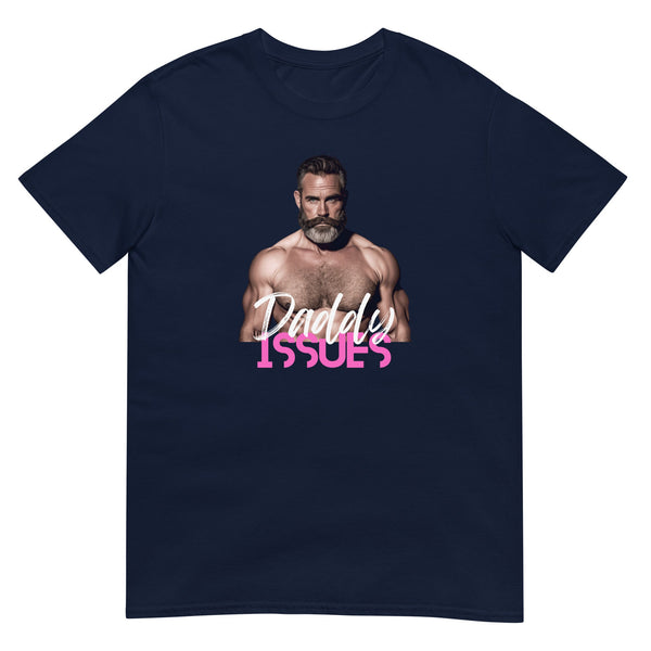 Men's navy DADDY SHIRTS for Men with bear graphic and text 'Daddy Issues'.