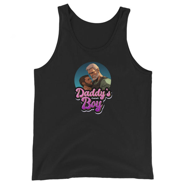 Daddy’s Boy Tank Top - Daddy & Son, black gay shirt featuring playful graphic design.