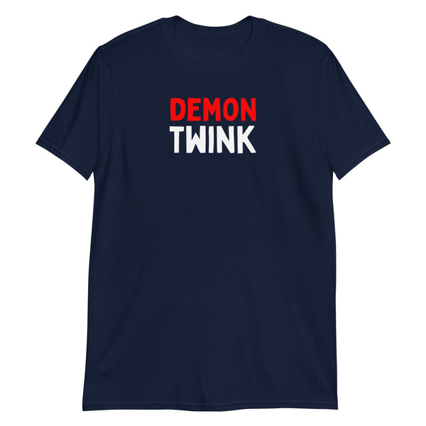 Demon Twink Funny Gay Pride Tee, Soft Unisex T-Shirt in navy blue.
